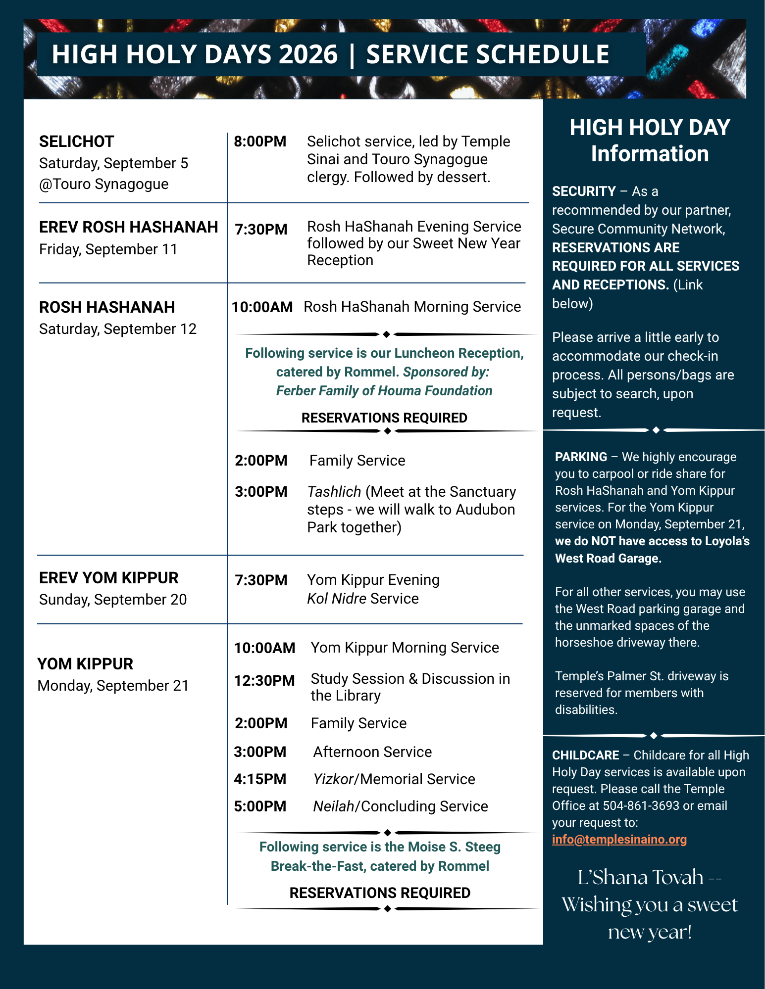 Temple Sinai High Holidays